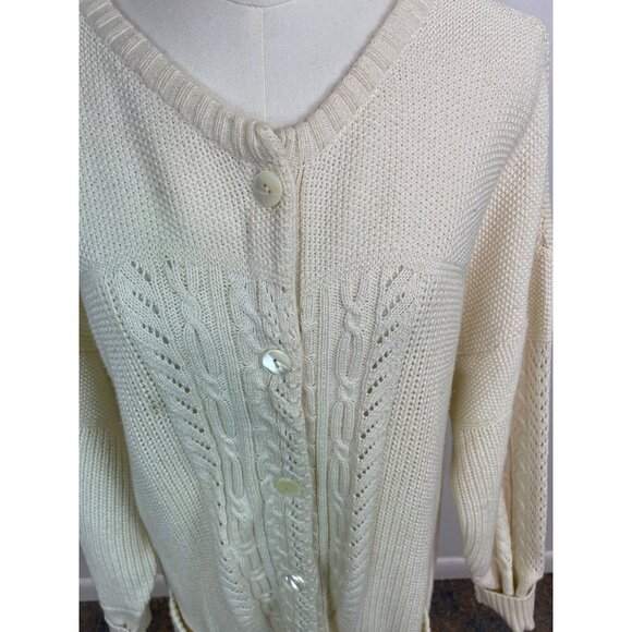 Bern Conrad Cream Cable Knit Cardigan With Pockets & Button Closure Sz M - Picture 4 of 11